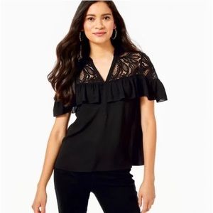 NWOT Lilly Pulitzer Marabella Top in Onyx size small Black Flutter Sleeves.